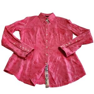 Georg Roth Womens Floral Embroidered Button Down Shirt Size Medium Pink Sequins